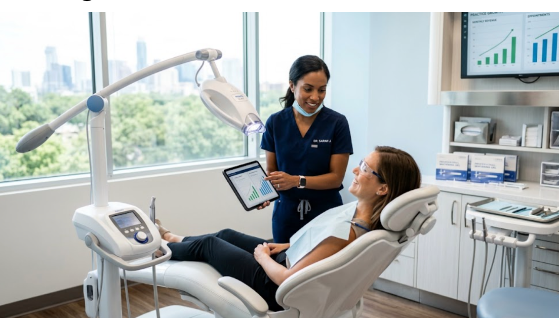 Modern Austin dental practice using professional Zoom-style teeth whitening equipment